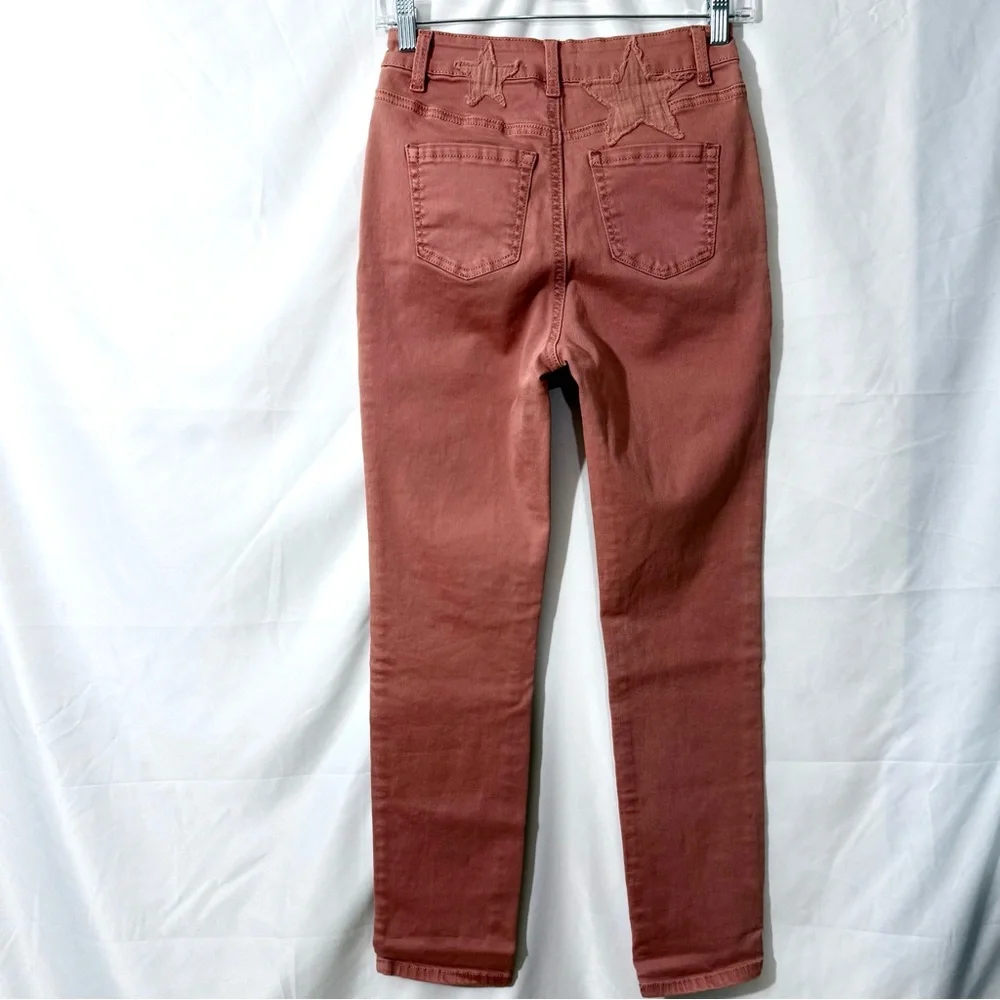 Listicle Skinny Acid Wash High Rise Jeans W/ Star Shape Fray Patches Size Small